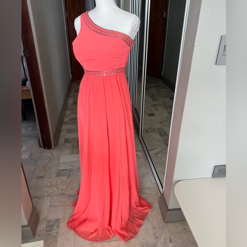 One shoulder gown with bead embellishment BCBG
